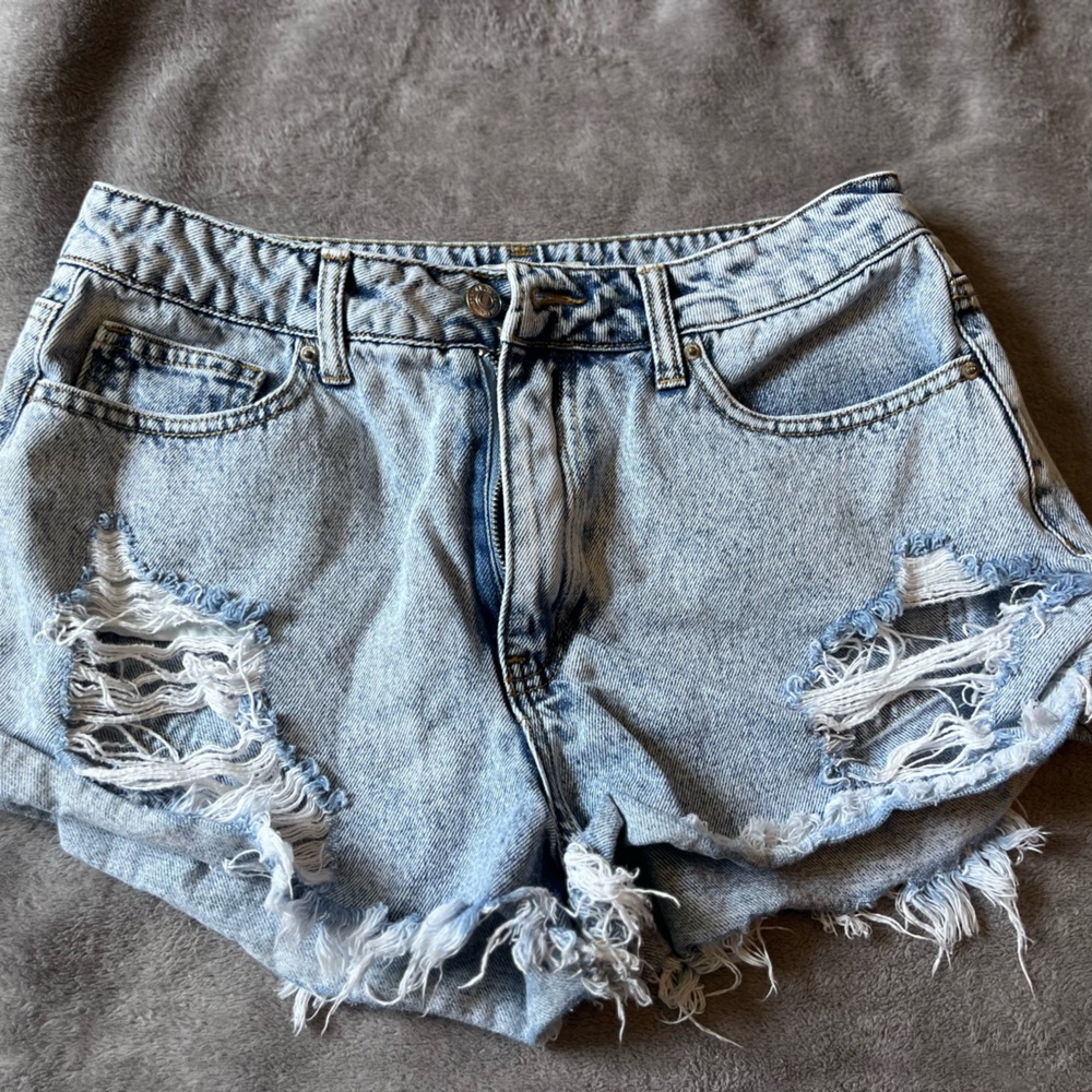 Forever 21 Blue Jean Shorts High-Waisted Distressed